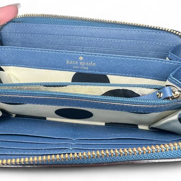 Kate Spade NEW YORK Two-Tone Blue Saffiano Leather Slim Bifold Wallet EUC - Picture 13 of 15